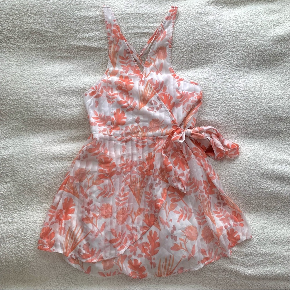 Morrisday Tropical Heat Mini Dress -Pink Floral Wrap Dress